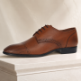 Pantofi Derby bărbați maro cognac din piele naturală cu perforații Lucas Shoes 702CON